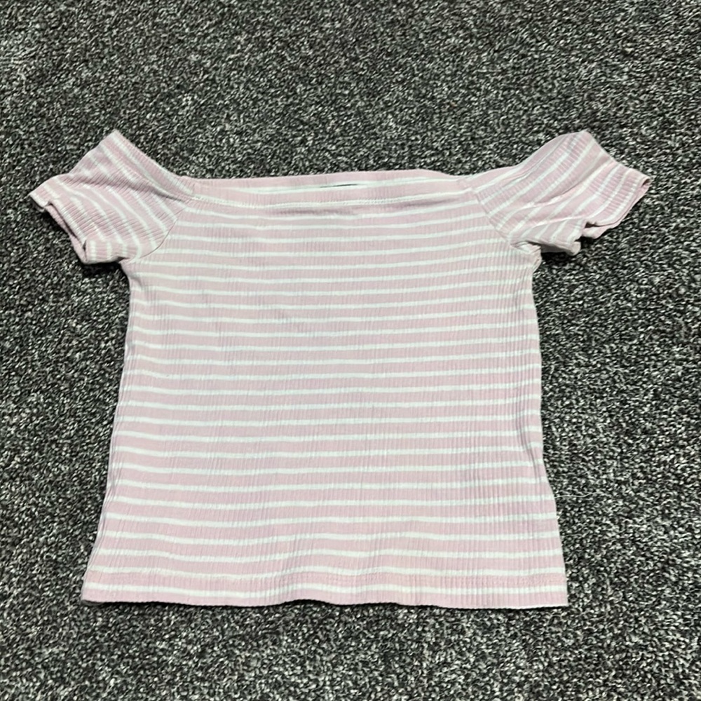 Pink striped off shoulder top
